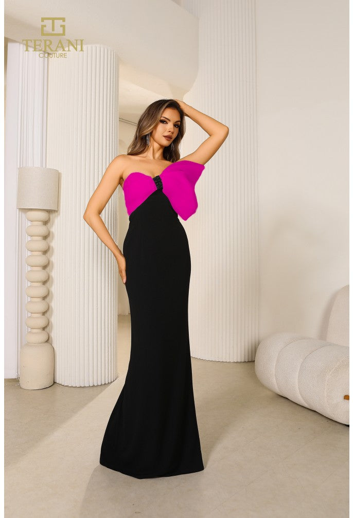Terani 251E4286 Strapless Fitted Long Dress 8 / Black Fuchsia Terani 251E4286 Strapless Fitted Long Dress 8 / Black Fuchsia