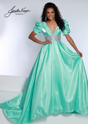 ON SALE SIZE 00 AQUA Johnathan Kayne 2692 Shimmer Satin A-line Pockets  Dress