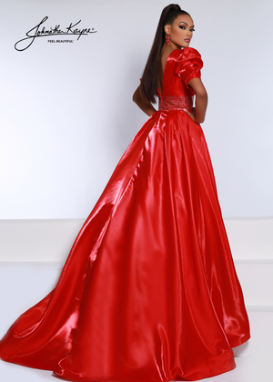 ON SALE SIZE 8 RED Johnathan Kayne 2692 Shimmer Satin A-line Pockets  Dress