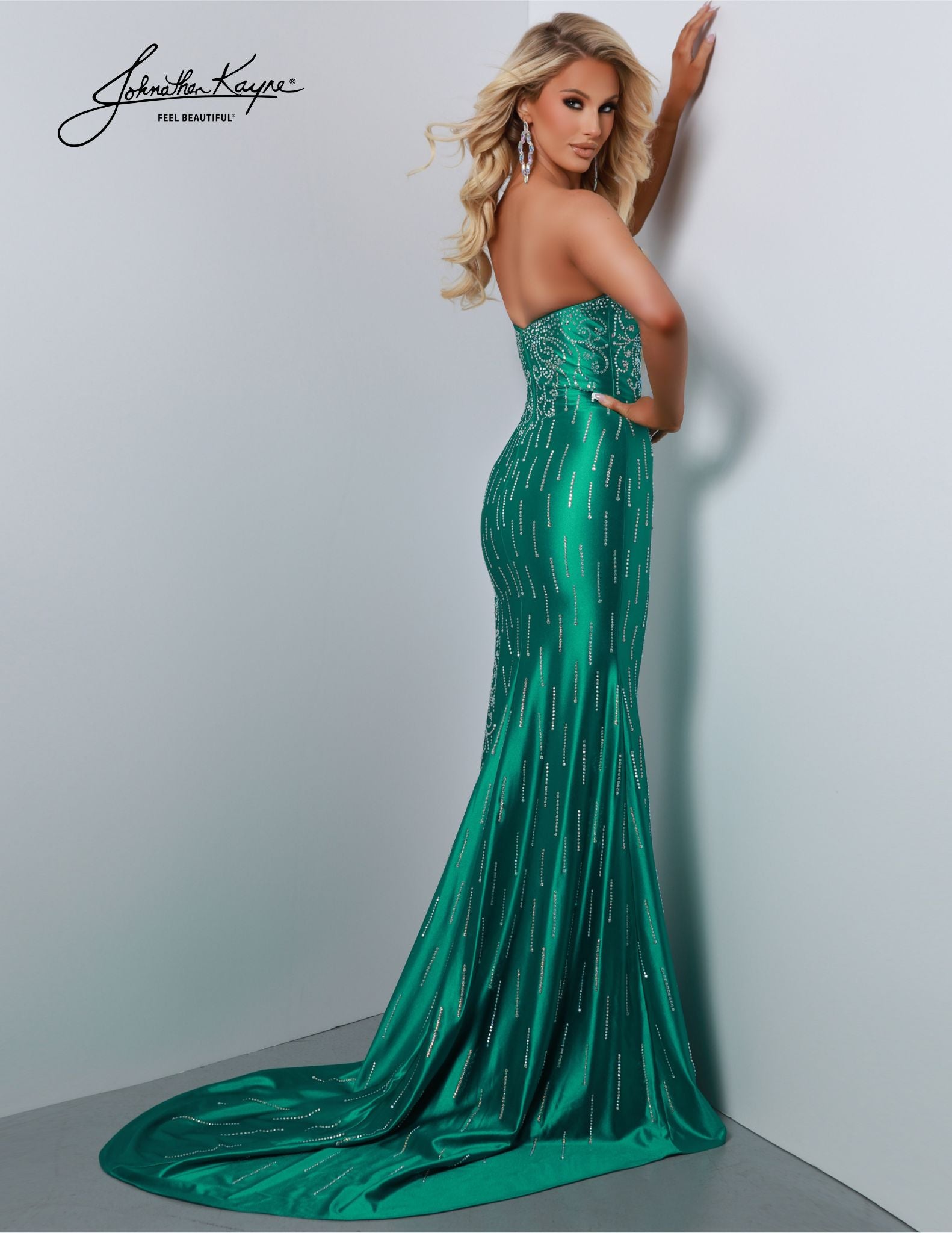 emerald green strapless dress Johnathan Kayne 2875 Strapless V-Neckline Evening Gown – Sparkly Gowns