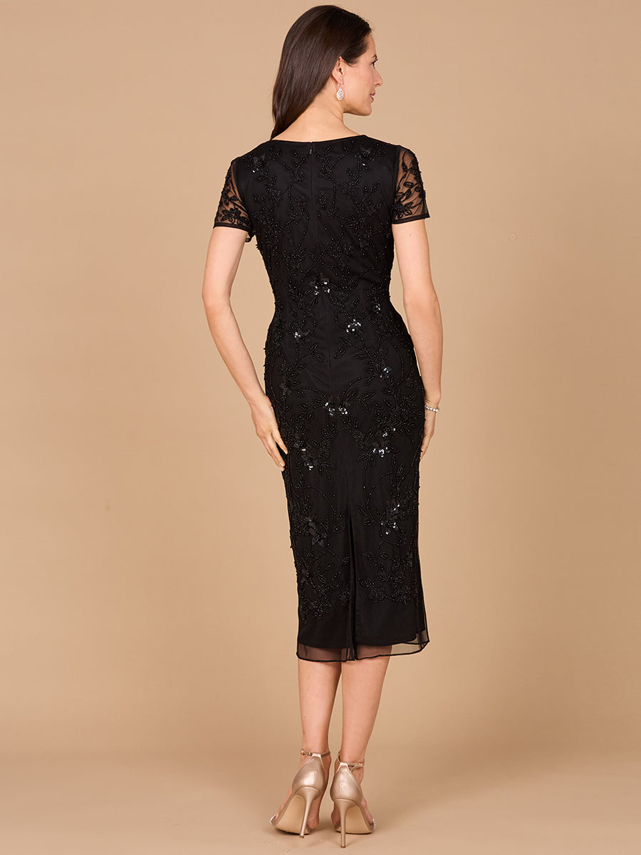 Beaded Midi Dress with Cap Sleeves 28995 Sparkly Gowns Beaded Midi Dress with Cap Sleeves 28995 Sparkly Gowns