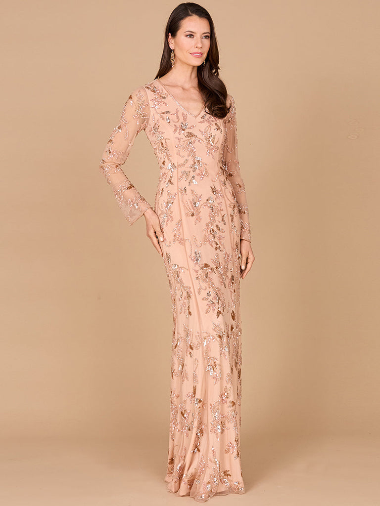 Beaded Dress with Sheer Long Sleeves 29085 Sparkly Gowns Beaded Dress with Sheer Long Sleeves 29085 Sparkly Gowns