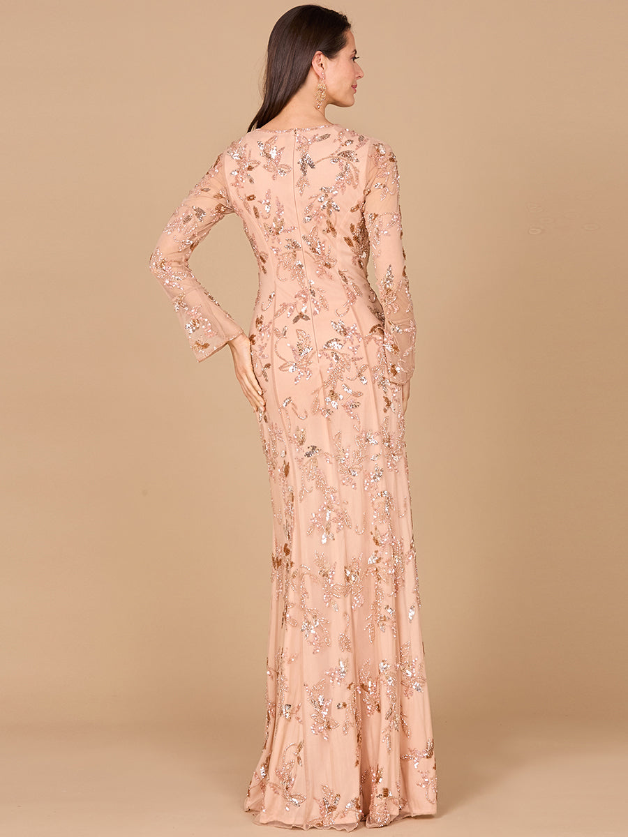 Beaded Dress with Sheer Long Sleeves 29085 Sparkly Gowns Beaded Dress with Sheer Long Sleeves 29085 Sparkly Gowns
