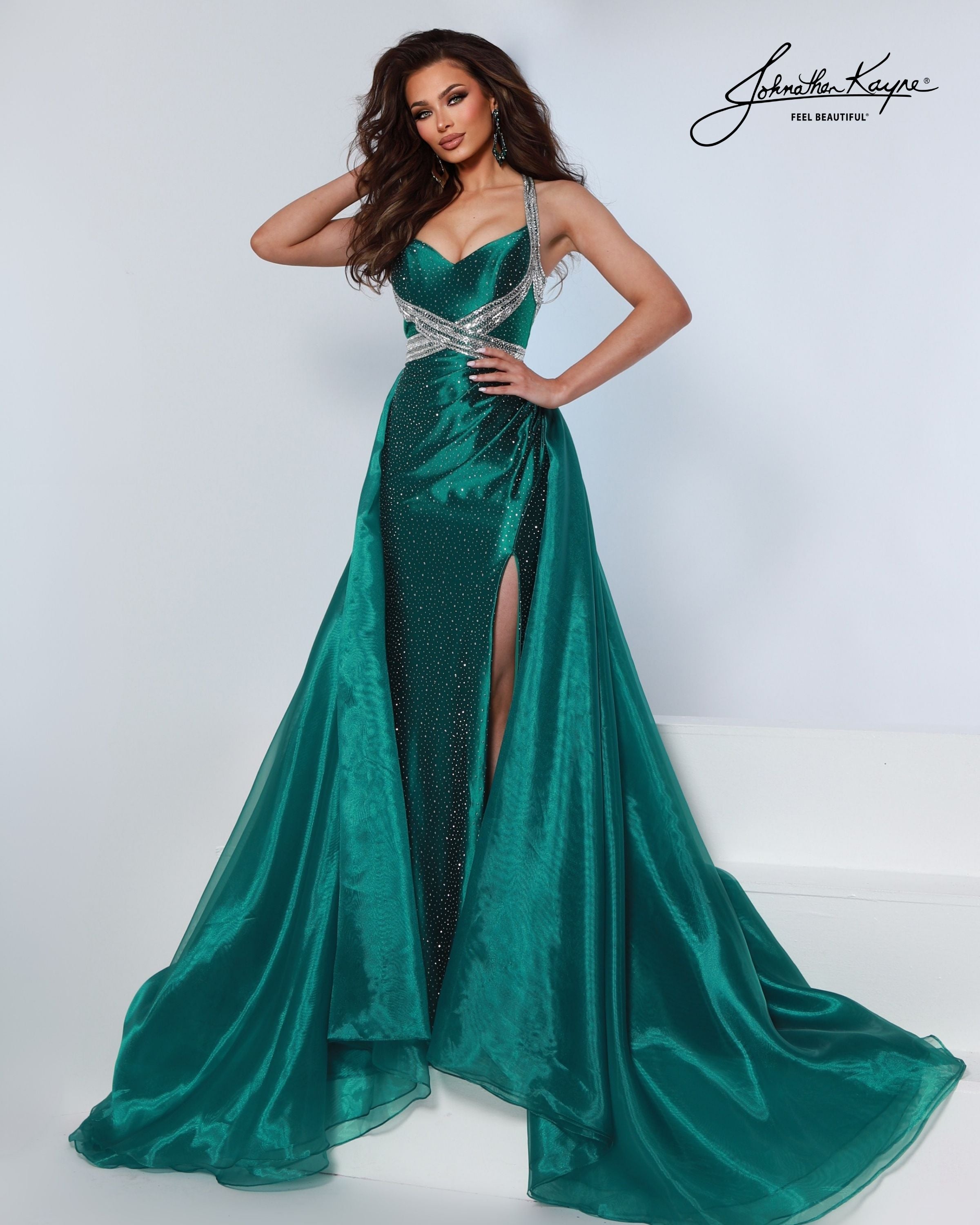 Johnathan Kayne 3206 Open Back Evening Gown with Overskirt Sparkly Gowns Johnathan Kayne 3206 Open Back Evening Gown with Overskirt Sparkly Gowns