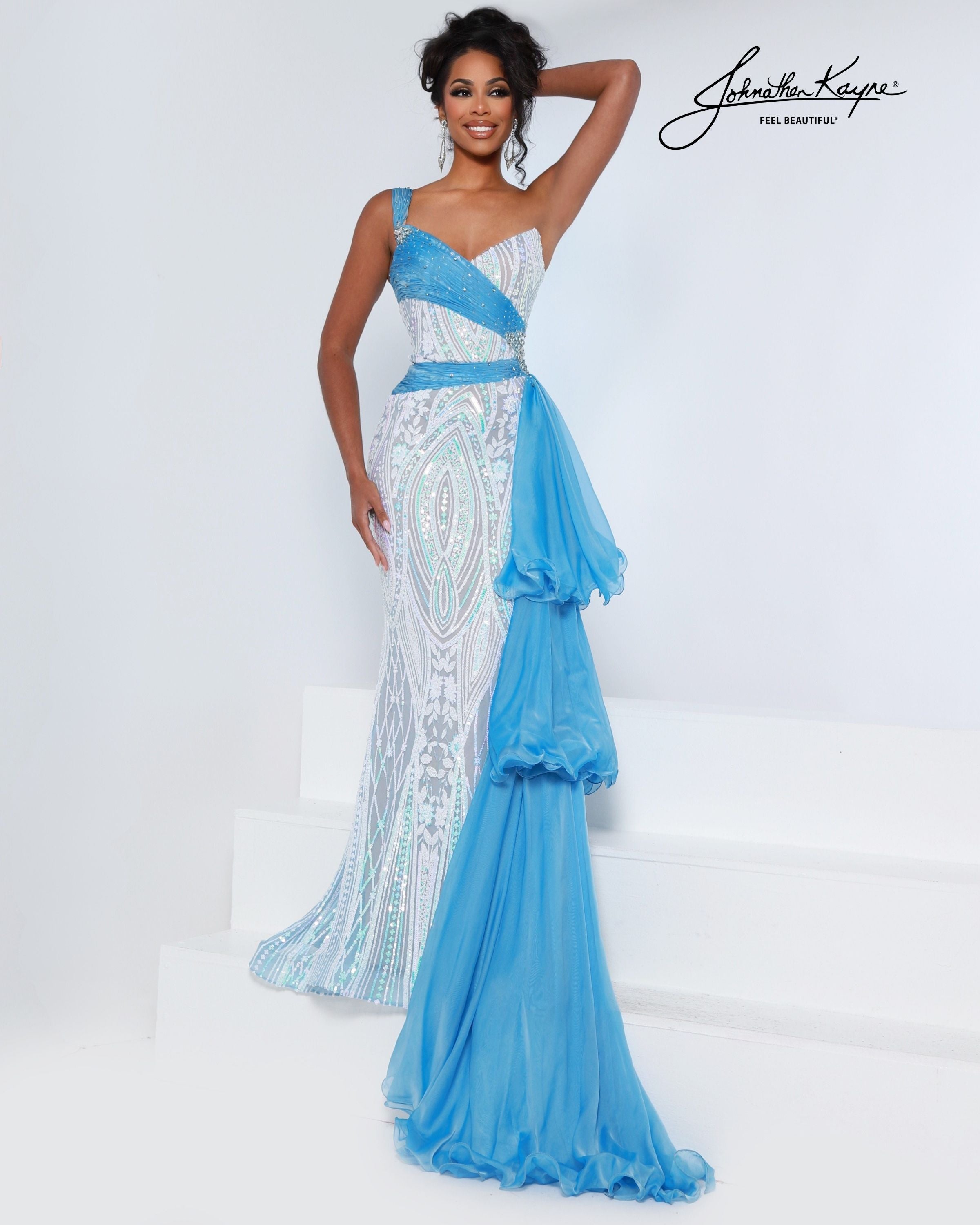 Johnathan Kayne 3219 Sequin One-Shoulder Evening Prom Dress Light Blue (SkyBlue) / 6 Johnathan Kayne 3219 Sequin One-Shoulder Evening Prom Dress Light Blue (SkyBlue) / 6