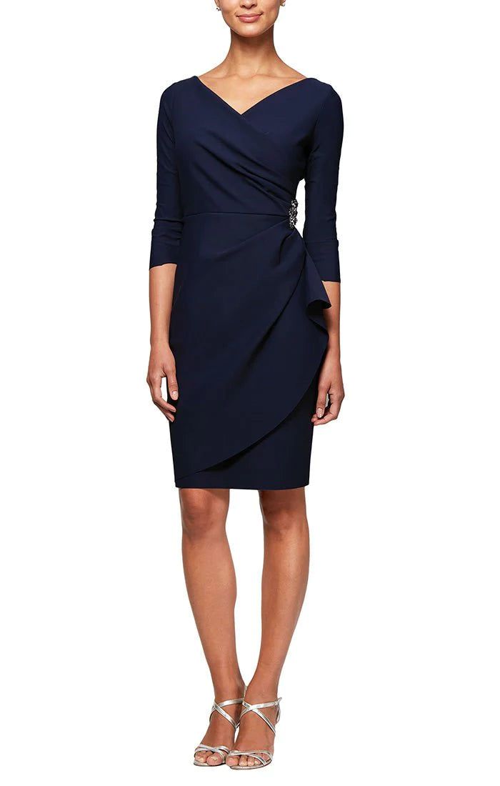 ruched dresses with sleeves 3/4 Sleeves Compression Knee Length Ruched Dress 134134 Olive Green / 12