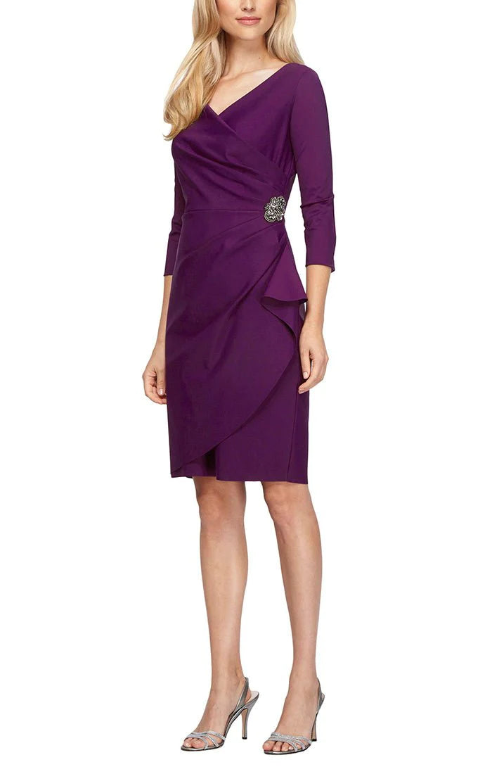 3/4 Sleeves Compression Knee Length Ruched Dress 134134 Summer Plum / 12 3/4 Sleeves Compression Knee Length Ruched Dress 134134 Summer Plum / 12