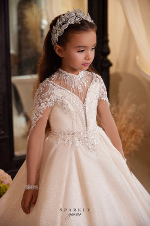 Sparkle Long Sleeves Flower Girl First Communion Gown Celestial 3611