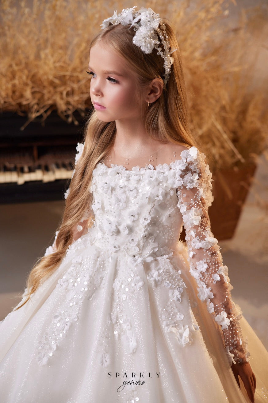 Flower Girl First Communion Gown Celestial 3619 Pre-Order 11-12 years / Wheat Flower Girl First Communion Gown Celestial 3619 Pre-Order 11-12 years / Wheat