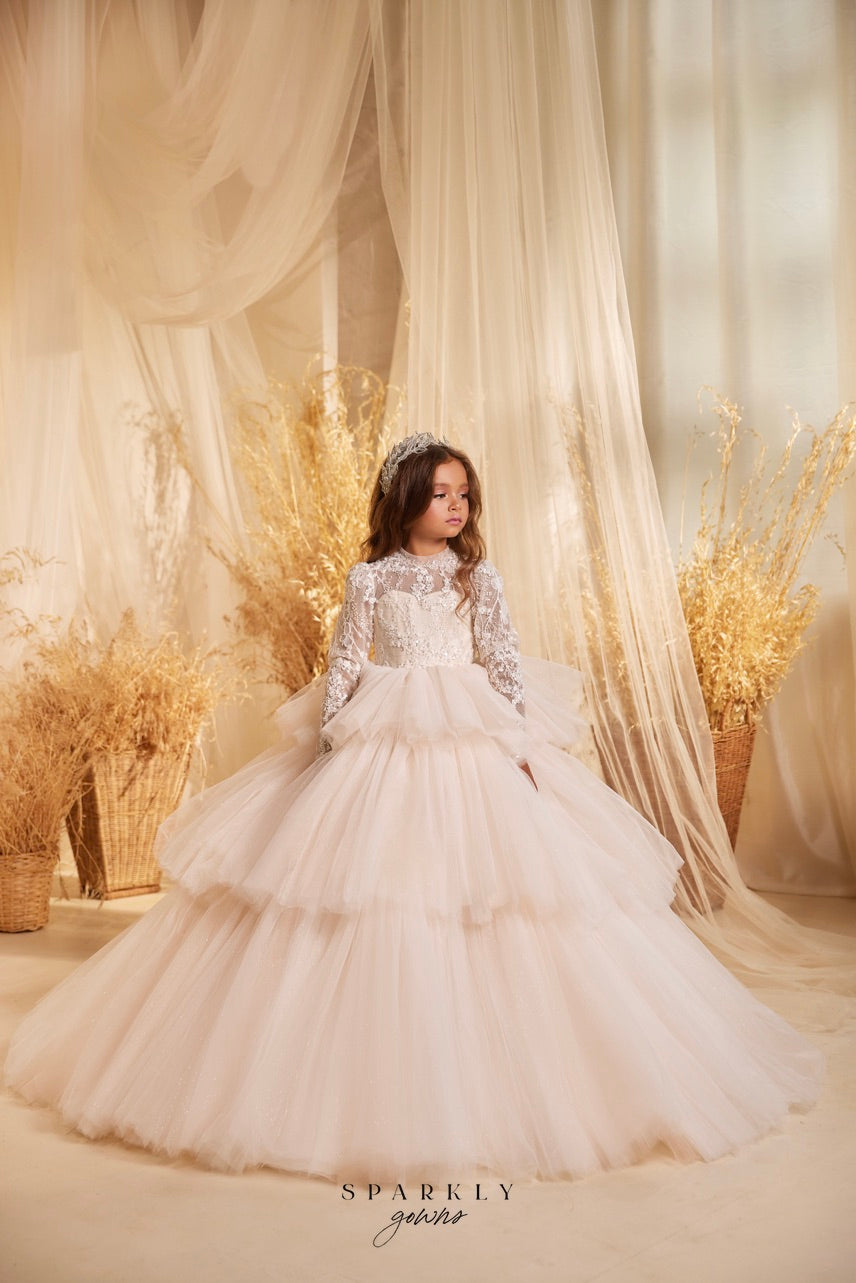 Flower Girl First Communion Gown Celestial 3633 Pre-Order 2-3 years / Wheat Flower Girl First Communion Gown Celestial 3633 Pre-Order 2-3 years / Wheat