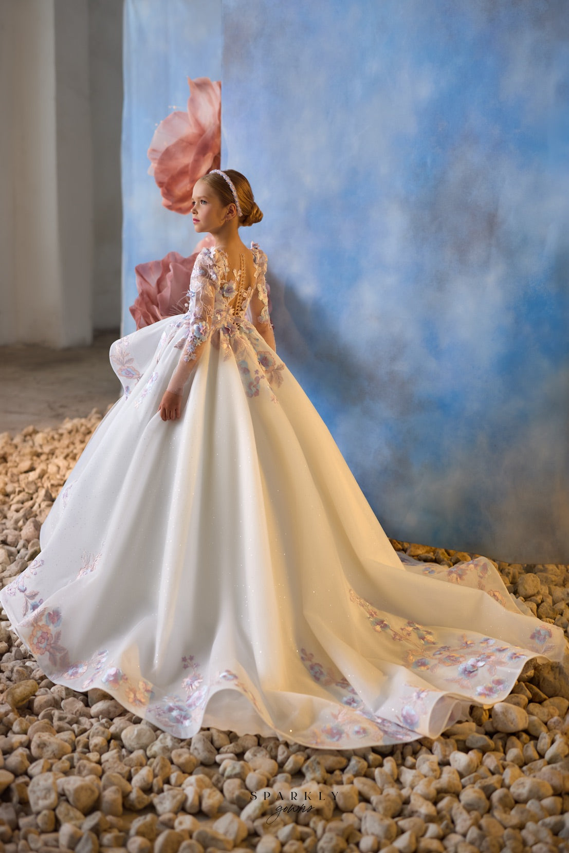 Long Sleeves Communion Flower Girl Dress Celestial 3709 2-3 years / LightBlue Long Sleeves Communion Flower Girl Dress Celestial 3709 2-3 years / LightBlue