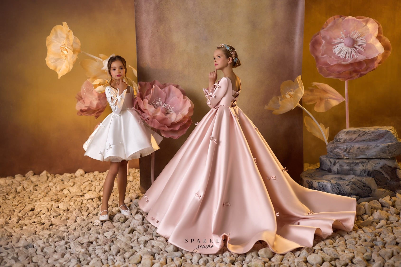 Mikado Communion Flower Girl Short Dress Celestial 3717S Pre-order Custom Size>11 +$50 / Powder (MistyRose)