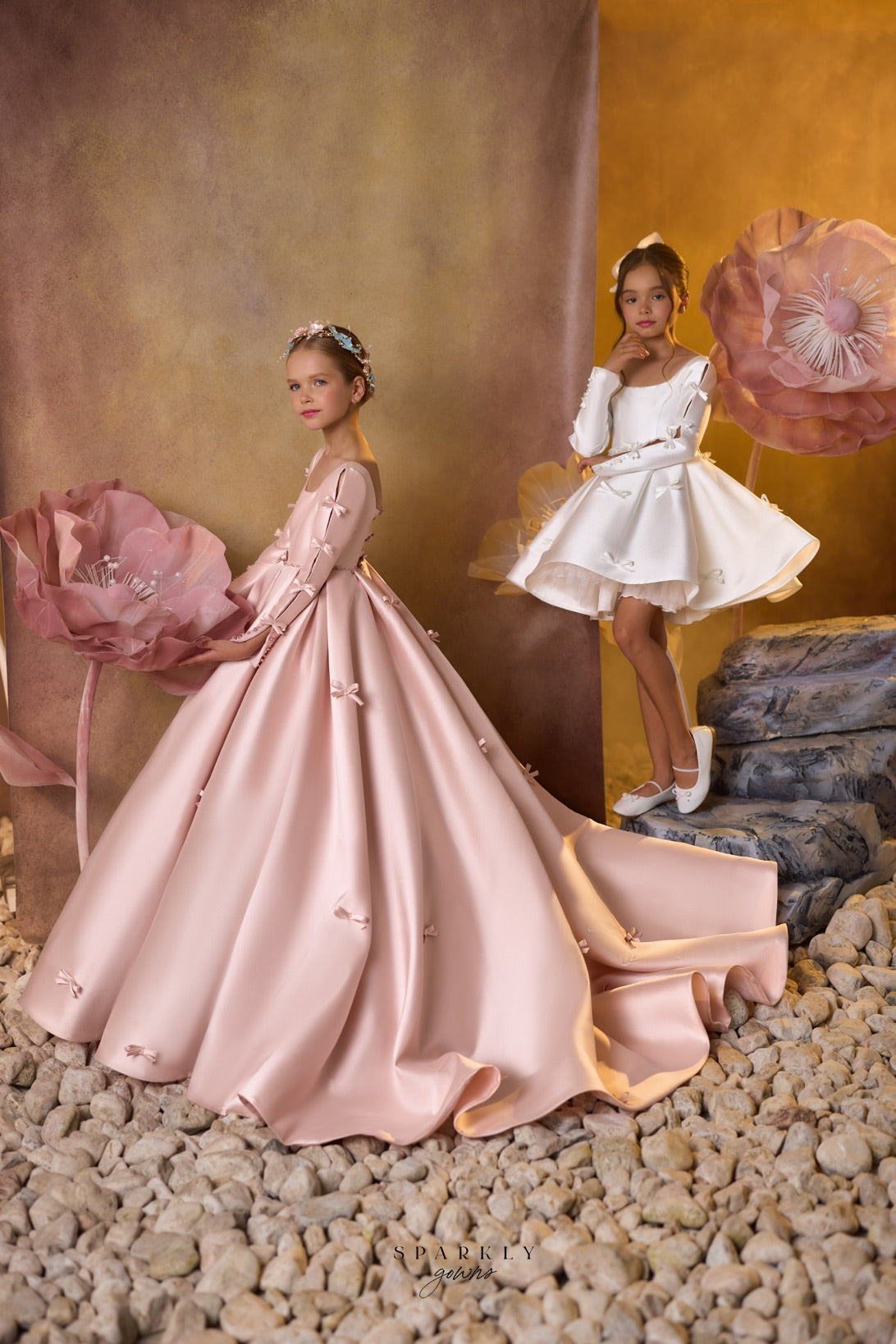 celestial mini dress Mikado Communion Flower Girl Short Dress Celestial 3717S Pre-order Custom Size>11 +$50 / Powder (MistyRose)