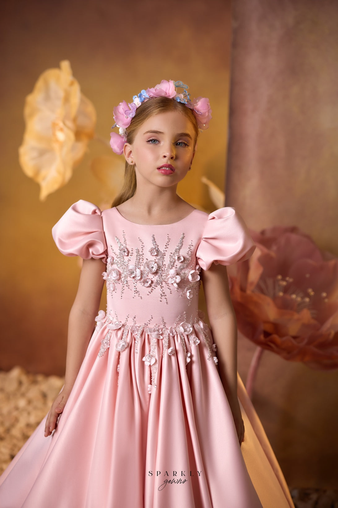 Puffed Sleeves Communion Flower Girl Dress Celestial 3718 Custom Size>11 +$50 / Blue Puffed Sleeves Communion Flower Girl Dress Celestial 3718 Custom Size>11 +$50 / Blue