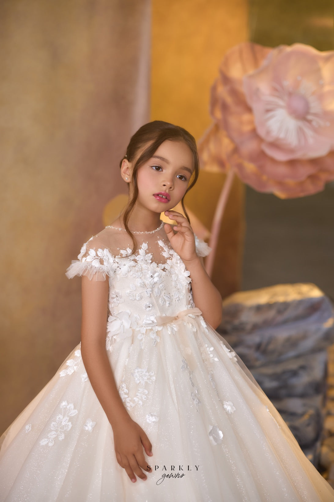Short Sleeves Communion Flower Girl Dress Celestial 3731 4 years / Ivory Short Sleeves Communion Flower Girl Dress Celestial 3731 4 years / Ivory