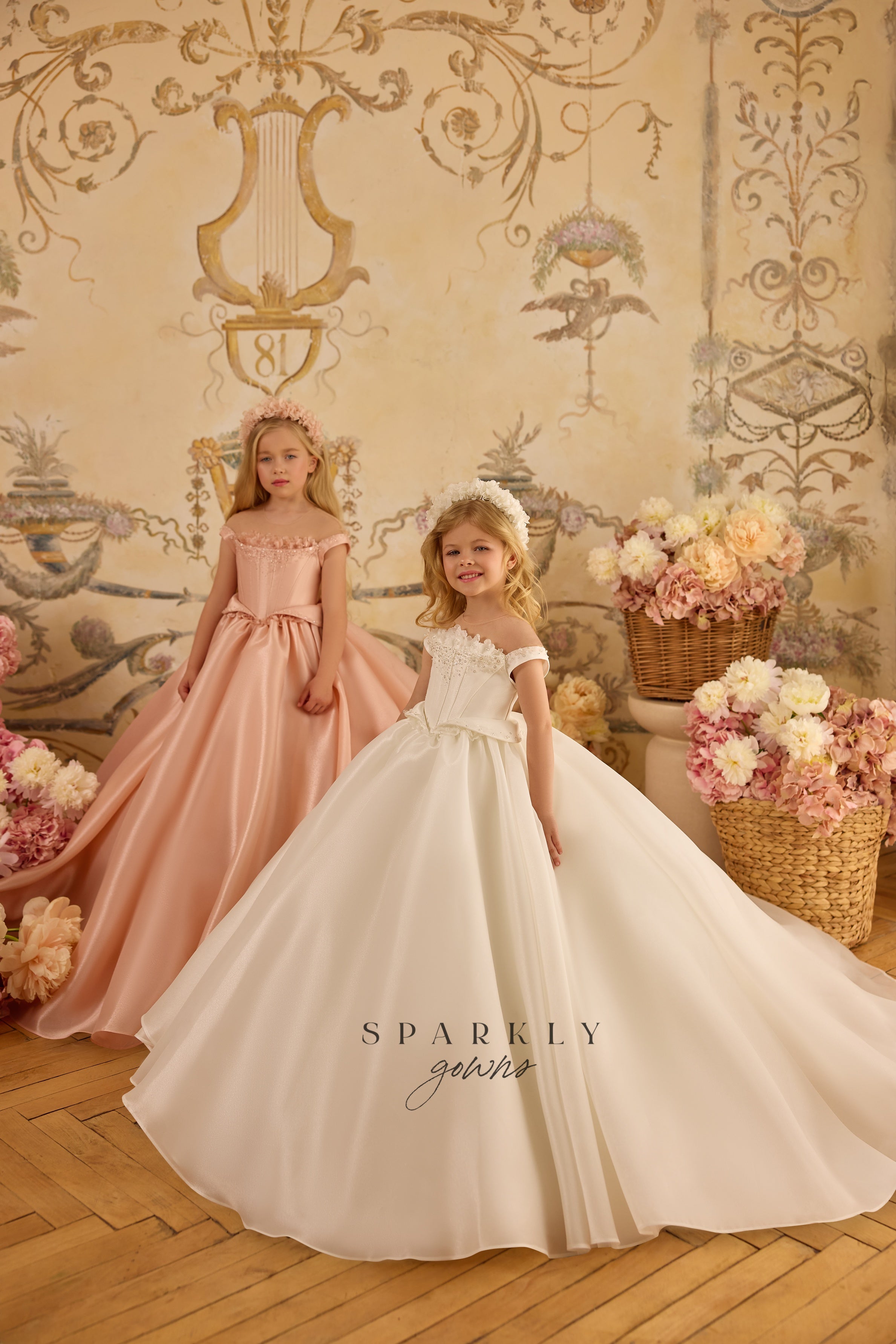 Basque Waist Communion Flower Girl Dress Celestial 3801 Blush (MistyRose) / Pre-order >11 + Basque Waist Communion Flower Girl Dress Celestial 3801 Blush (MistyRose) / Pre-order >11 +