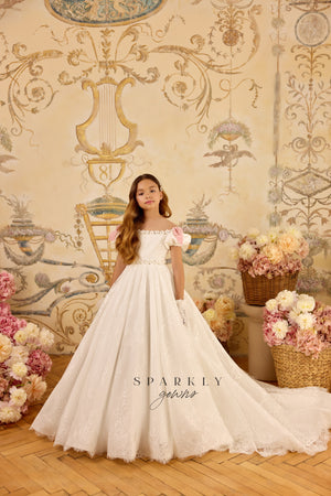 Basque Waist Communion Flower Girl Dress Celestial 3802