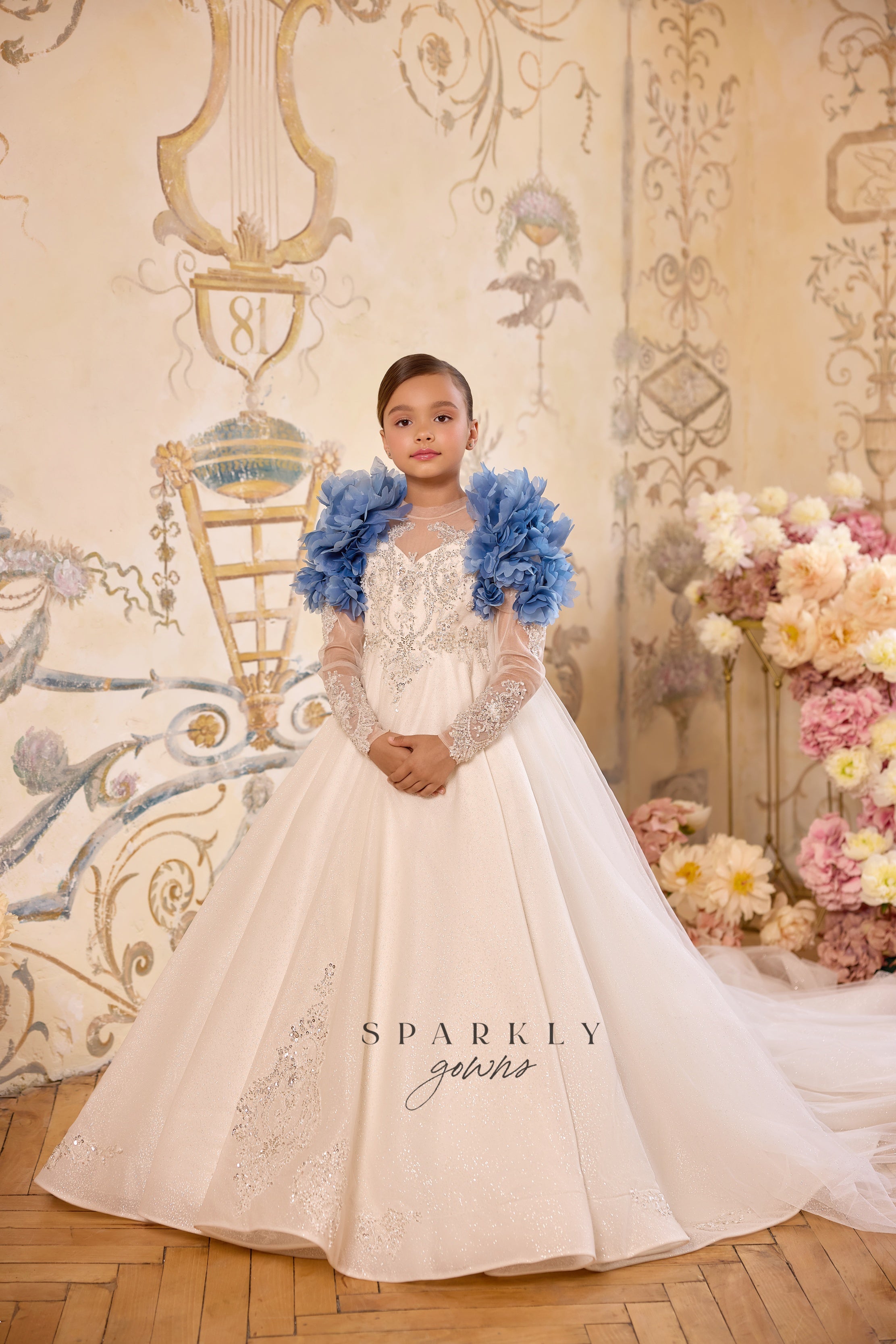 Long Sleeves Communion Flower Girl Dress Celestial 3803 Pre order 4 years / Ivory / Yes Long Sleeves Communion Flower Girl Dress Celestial 3803 Pre order 4 years / Ivory / Yes