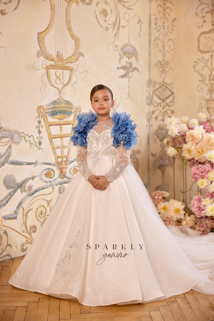 Basque Waist Communion Flower Girl Dress Celestial 3803