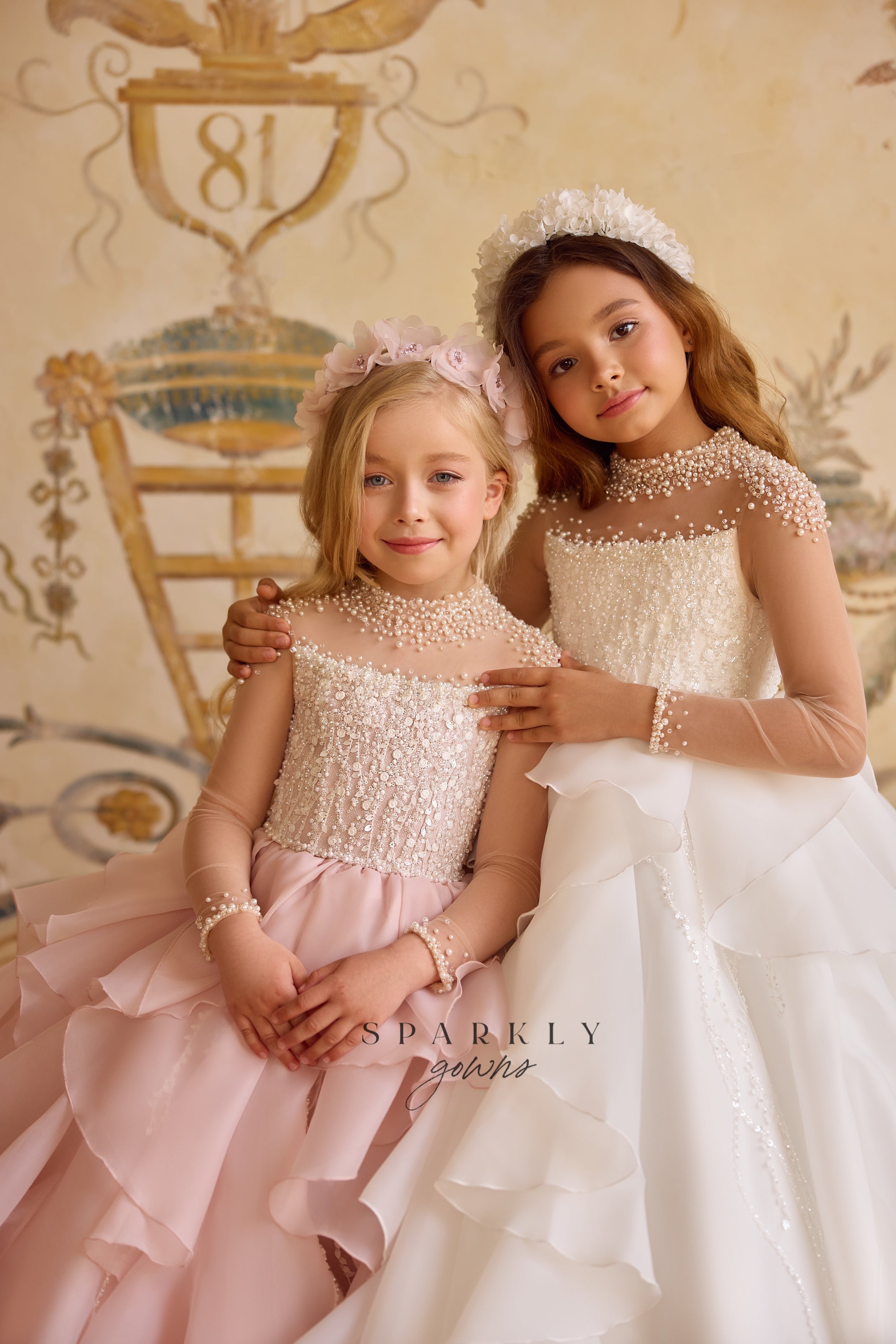 Illusion Long Sleeves Communion Flower Girl Dress Celestial 3804 Pre order 4 years / Ivory Illusion Long Sleeves Communion Flower Girl Dress Celestial 3804 Pre order 4 years / Ivory
