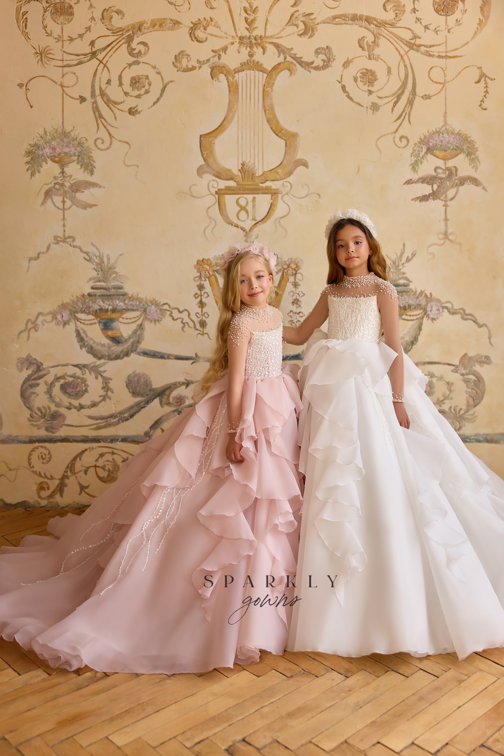 Illusion Long Sleeves Communion Flower Girl Dress Celestial 3804 Pre order 4 years / Ivory Illusion Long Sleeves Communion Flower Girl Dress Celestial 3804 Pre order 4 years / Ivory