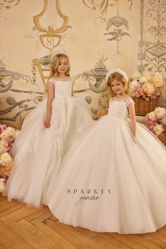 Short Sleeves Communion Flower Girl Dress Celestial 3805