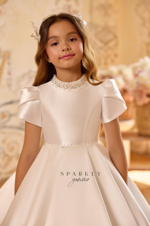 Basque Waist Communion Flower Girl Dress Celestial 3807