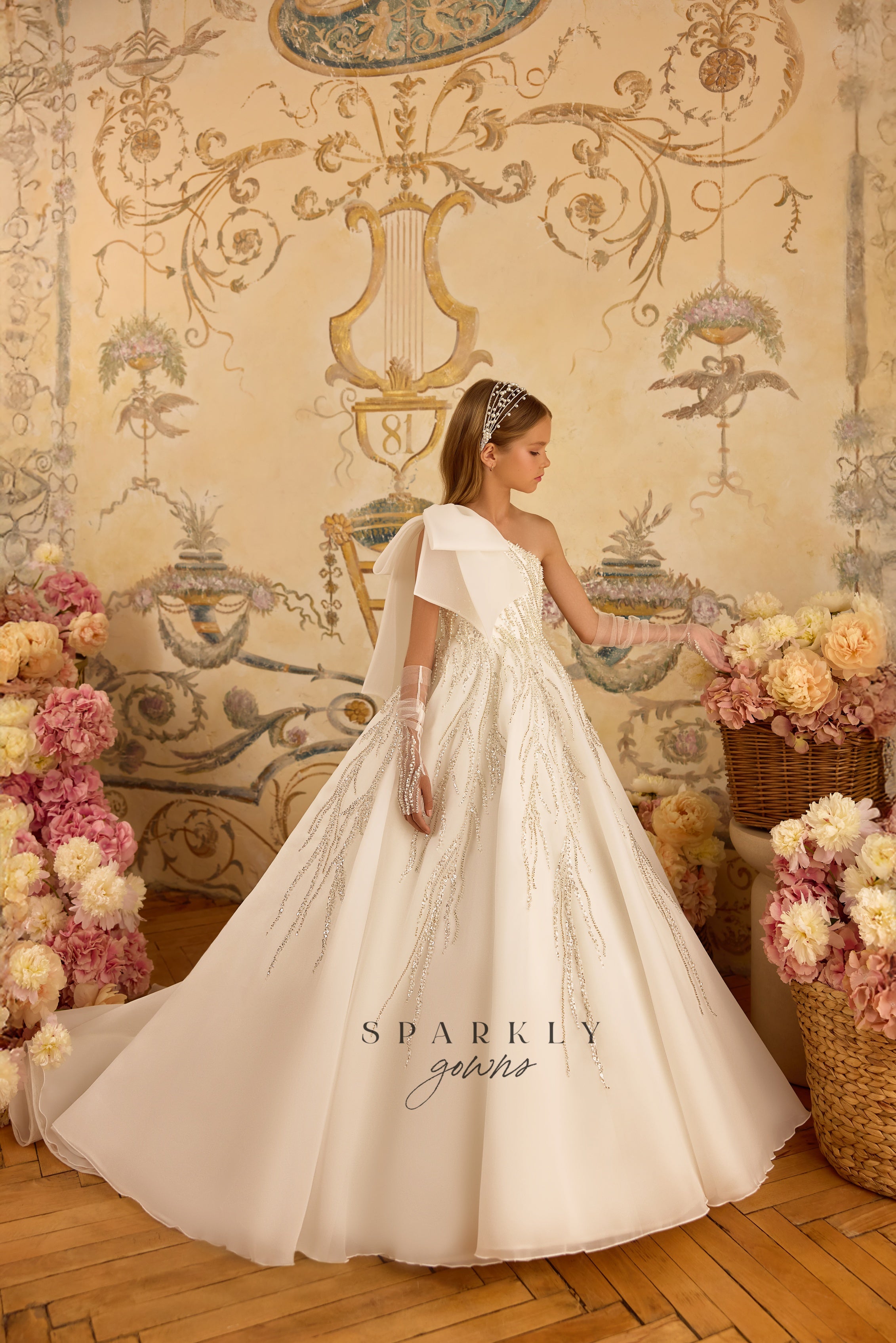 wedding dress with one shoulder flower One Shoulder Floral Crepe Bridal Gown JB43815