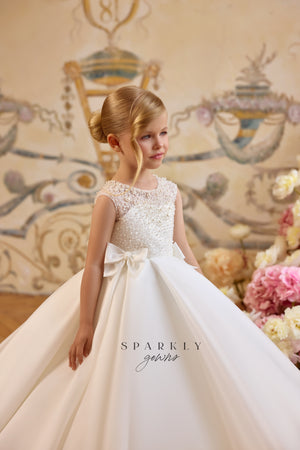Basque Waist Communion Flower Girl Dress Celestial 3809