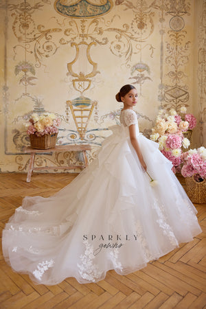 Basque Waist Communion Flower Girl Dress Celestial 3810