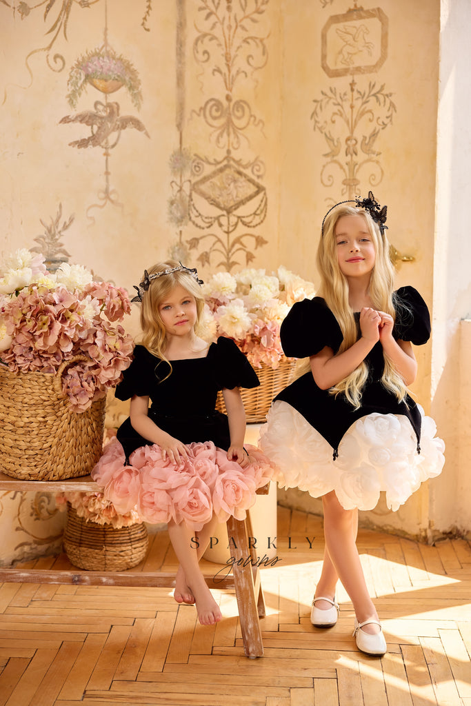short puffy dress Puffy Short Flower Girl Dress Celestial 3814 Pre order 2-3 years / Black/ Blush (MistyRose)