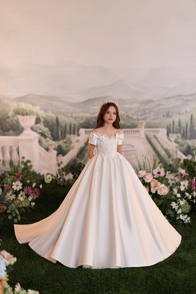 Celestial 3903 A-line Satin First Communion Flower Girl Dress