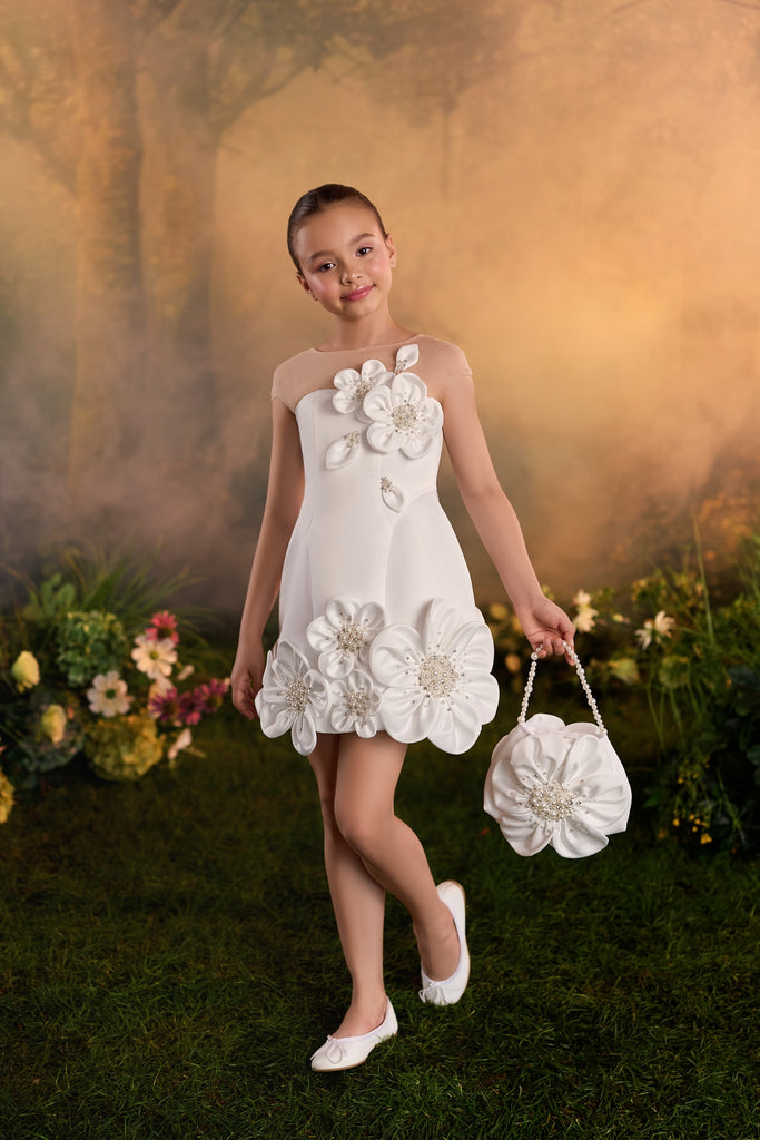 Celestial 3912 3D Flowers Chic Short Flower Girl Dress