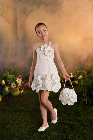 Celestial 3912 3D Flowers Chic Short Flower Girl Dress