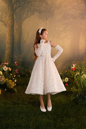 Celestial 3930 Midi Length CnatillyLace First Communion Flower Girl Dress