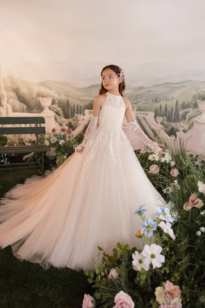 Celestial 3932 High Neckline First Communion Flower Girl Dress