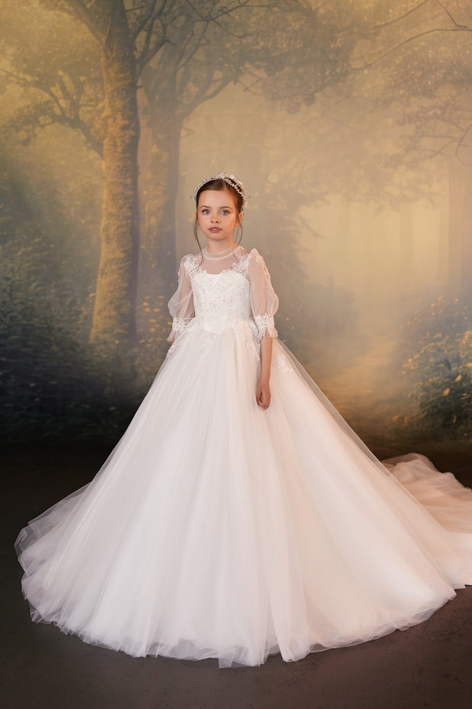 Celestial 3933 Elbow Sleeves First Communion Flower Girl Dress