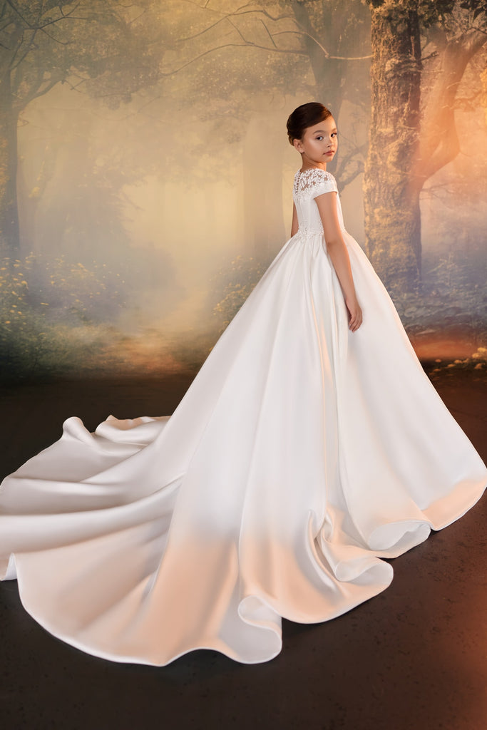 Celestial 3942 Rich Satin and Lace First Communion Flower Girl Dress