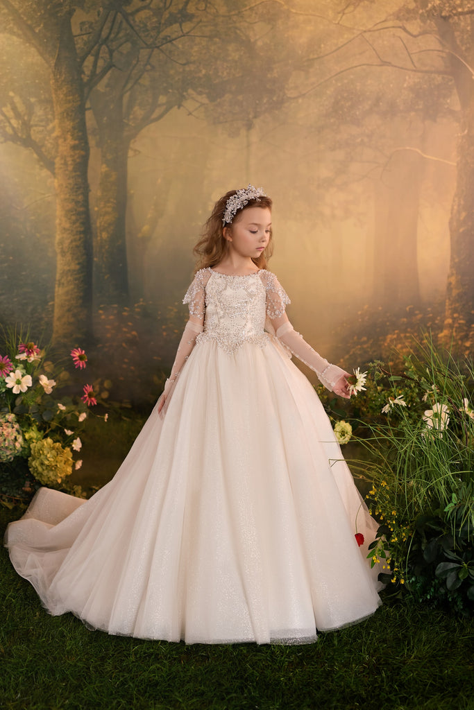 Celestial 3943 Glitter Tulle First Communion Flower Girl Dress