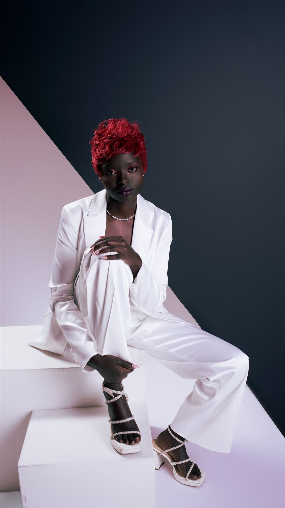 Satin White Women Suit SUIT002 White / 38 / Set Jacket & Pants