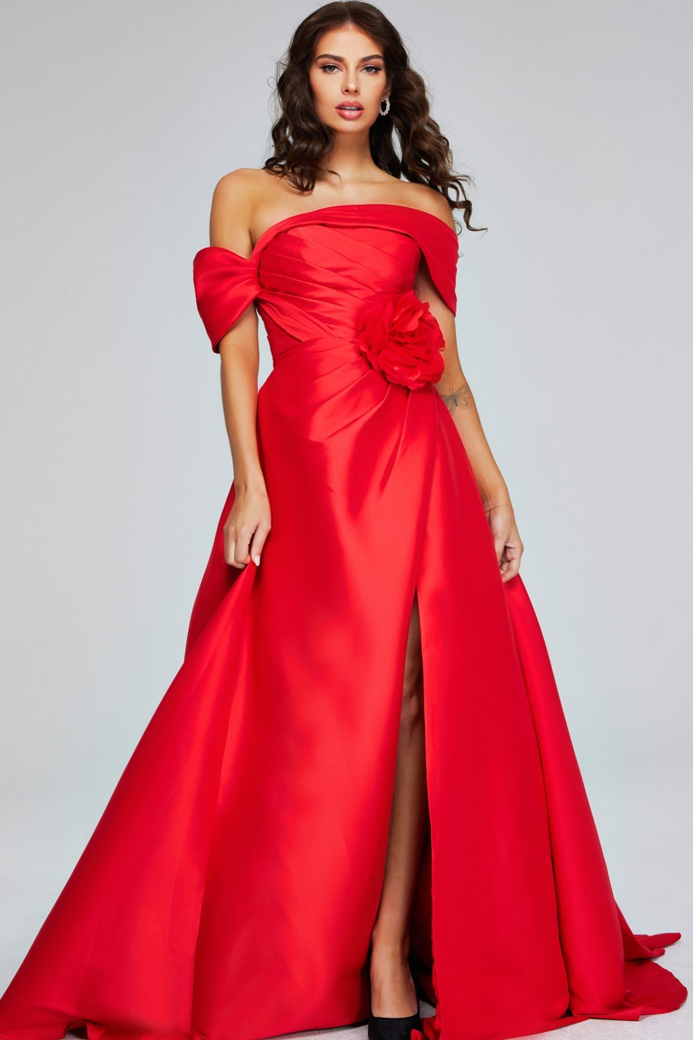 jovani off the shoulder prom dress Off The Shoulder Corset Bodice Prom Dress By Jovani 8 / LIGHT-BLUE