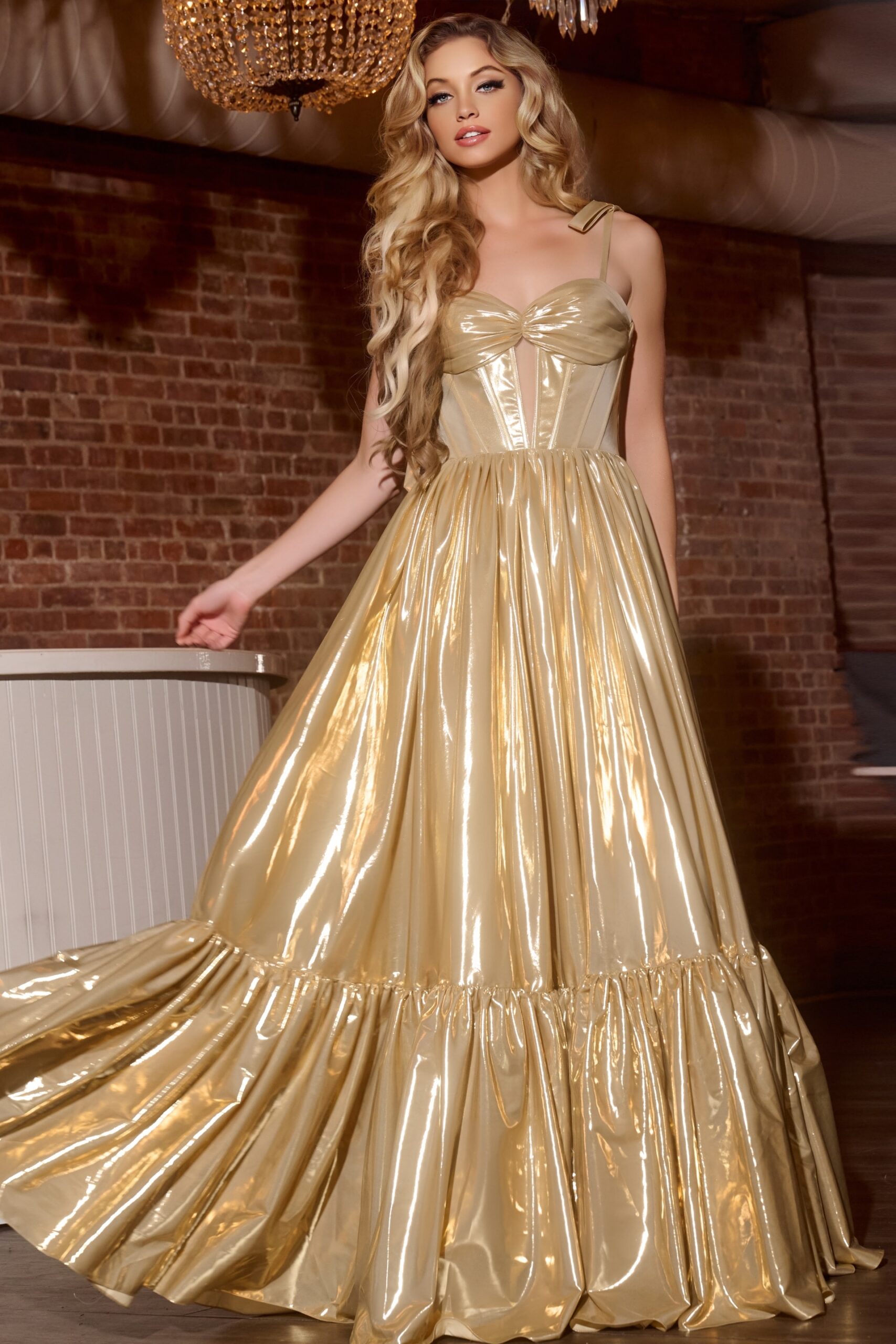 Jovani 43596 Shiny Corset Prom Dress 20 / Gold Jovani 43596 Shiny Corset Prom Dress 20 / Gold
