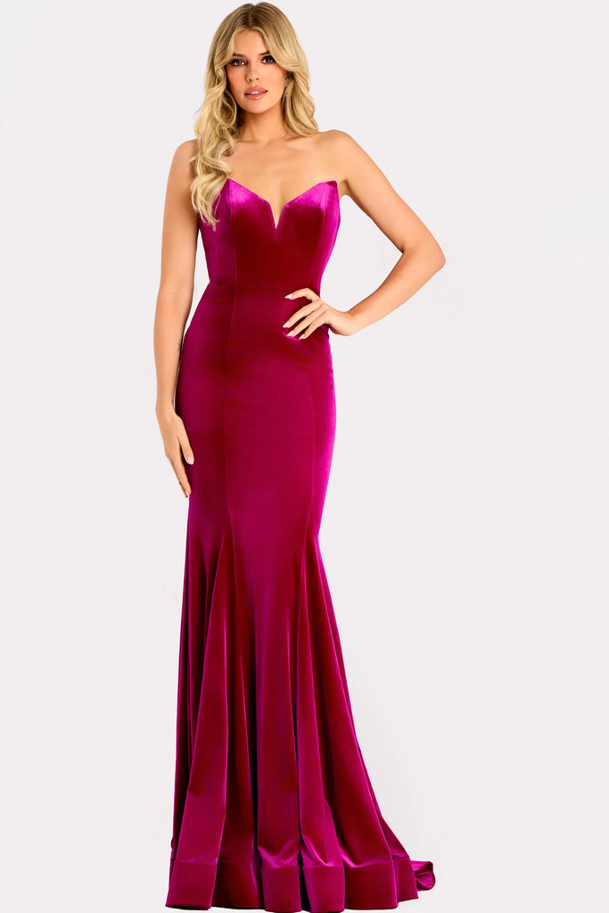 Jovani  44451 Velvet Mermaid Gown With Sweetheart Neckline