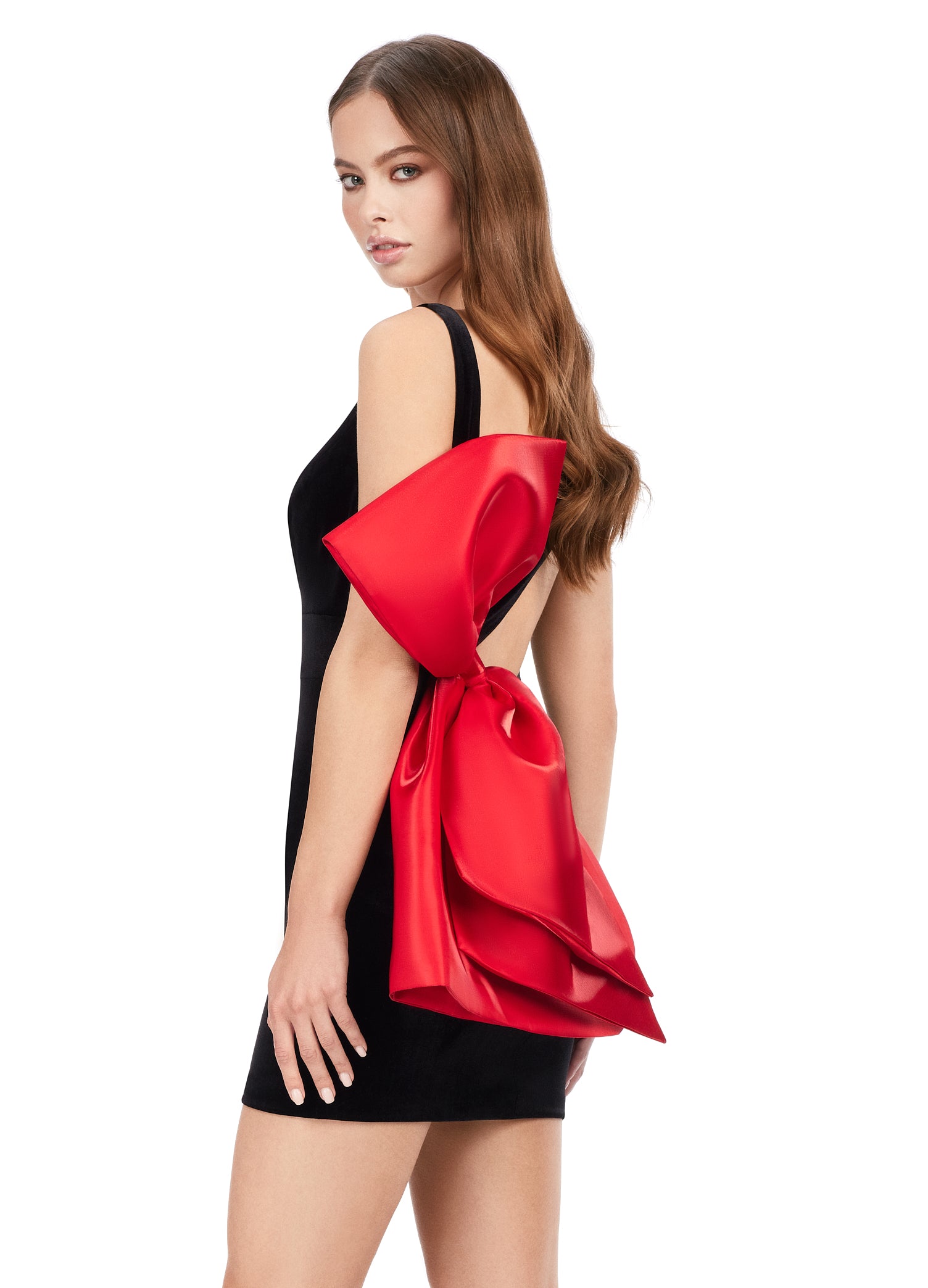 Ashley Lauren 4646 Velvet Cocktail Dress with Bow Black/Hot Pink / 6 Ashley Lauren 4646 Velvet Cocktail Dress with Bow Black/Hot Pink / 6