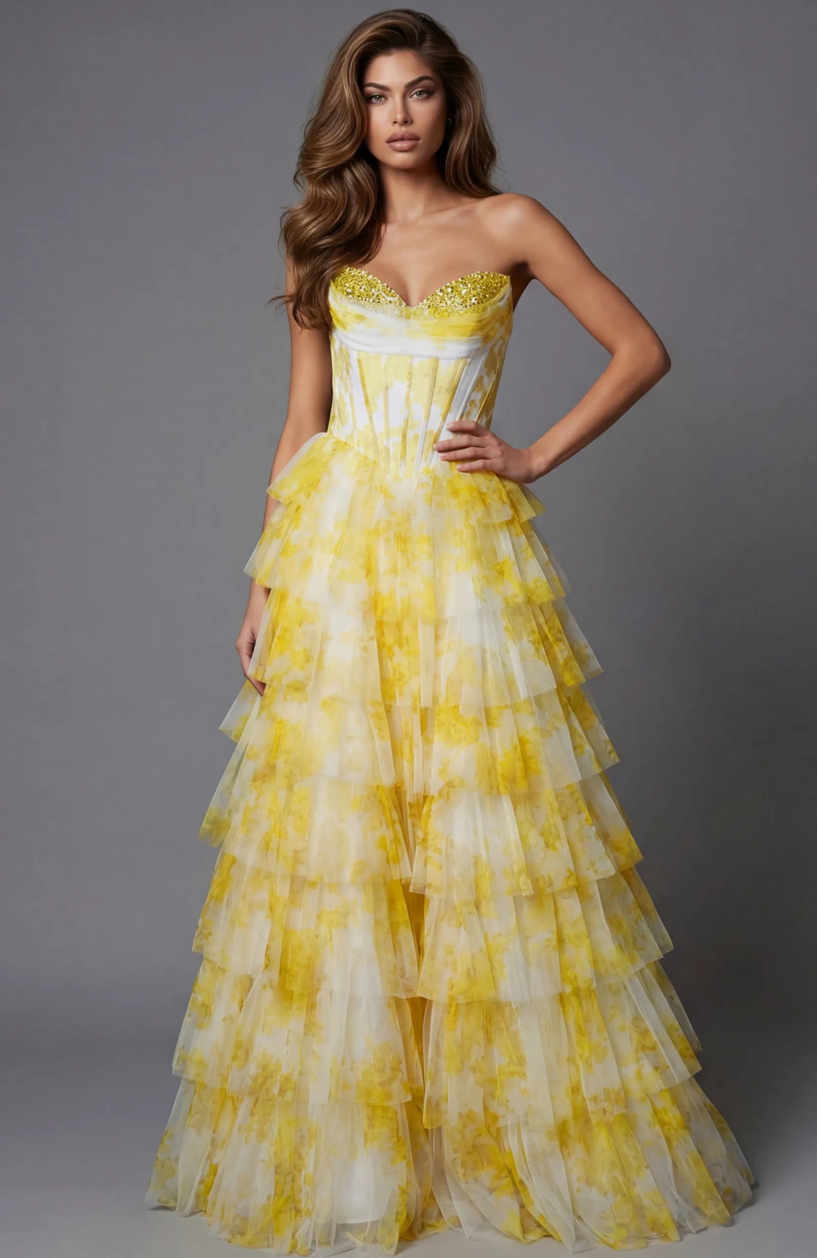 Jovani 47440 Floral Tiered Corset Prom Dress Blush (MistyRose) / 4 Jovani 47440 Floral Tiered Corset Prom Dress Blush (MistyRose) / 4