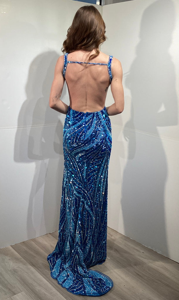 Jovani 47793 Deep V Purple Sequin Gown with Side Cutouts