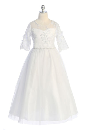 Size 8 Lace and tulle 3/4 Sleeve Communion Gown 558