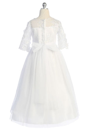 Size 8 Lace and tulle 3/4 Sleeve Communion Gown 558