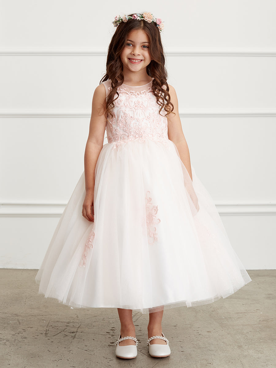 Illusion Neckline Dress Communion Flower Girl Dress 5818 – Sparkly