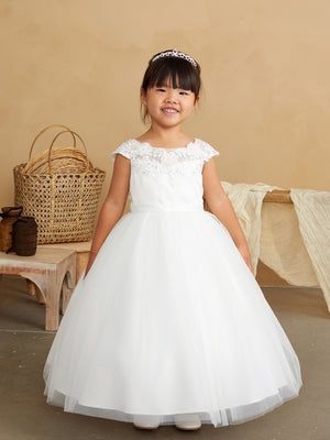 Illusion Boat Neckline with Lace Applique First Communion Gown 5842